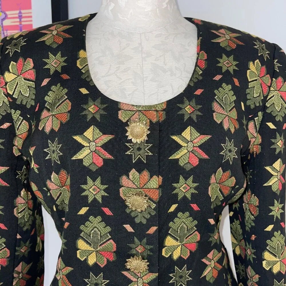 Victor Costa Vintage Womens Skirt Suit Size 10 Multicolor Brocade Star Print - Picture 4 of 16